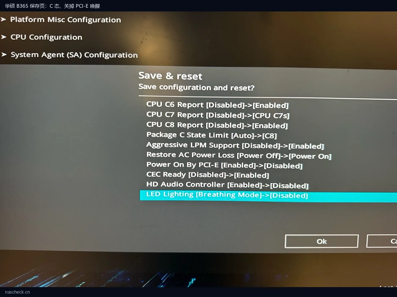 华硕 B365 保存页：C 态和关掉 PCI-E 唤醒
