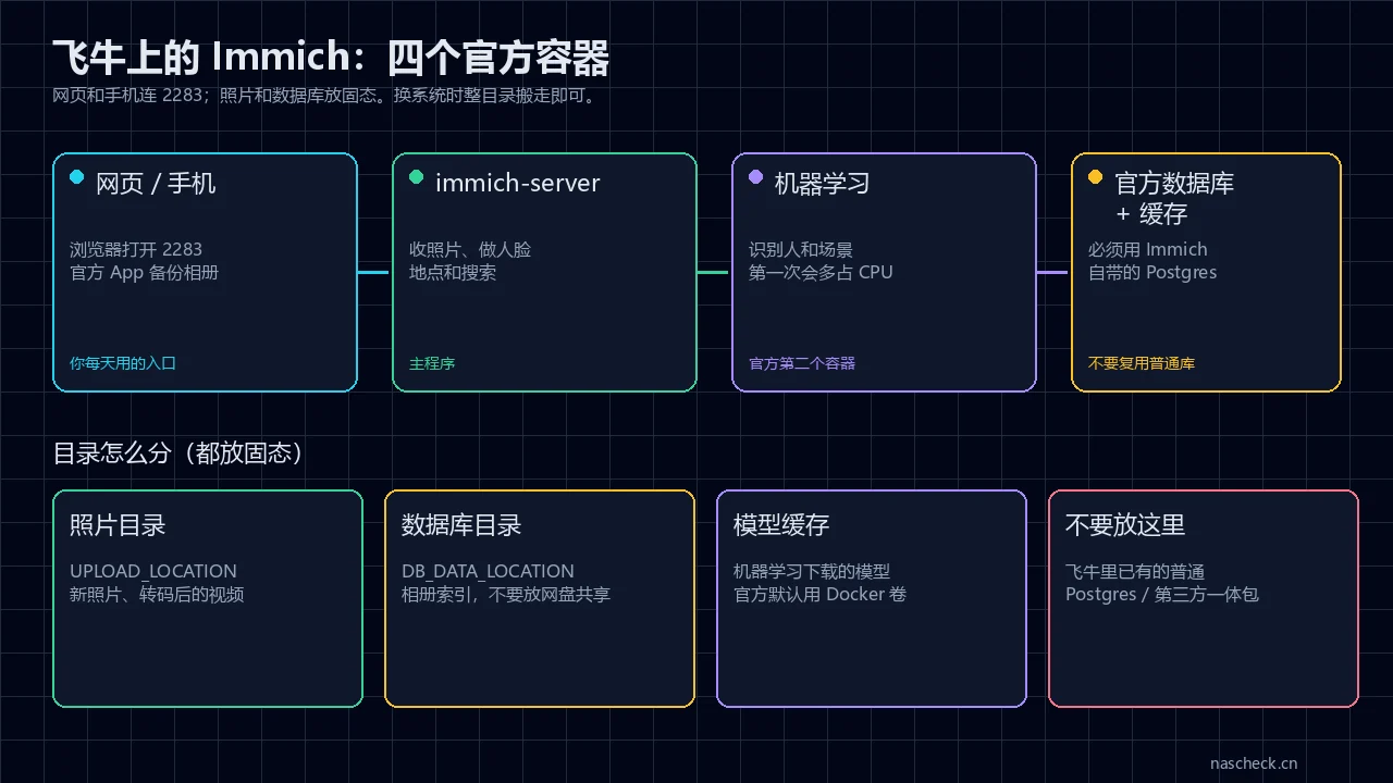 Immich 四个官方容器和目录分工