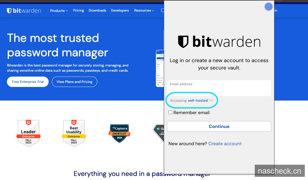 Bitwarden 客户端选择自托管服务器
